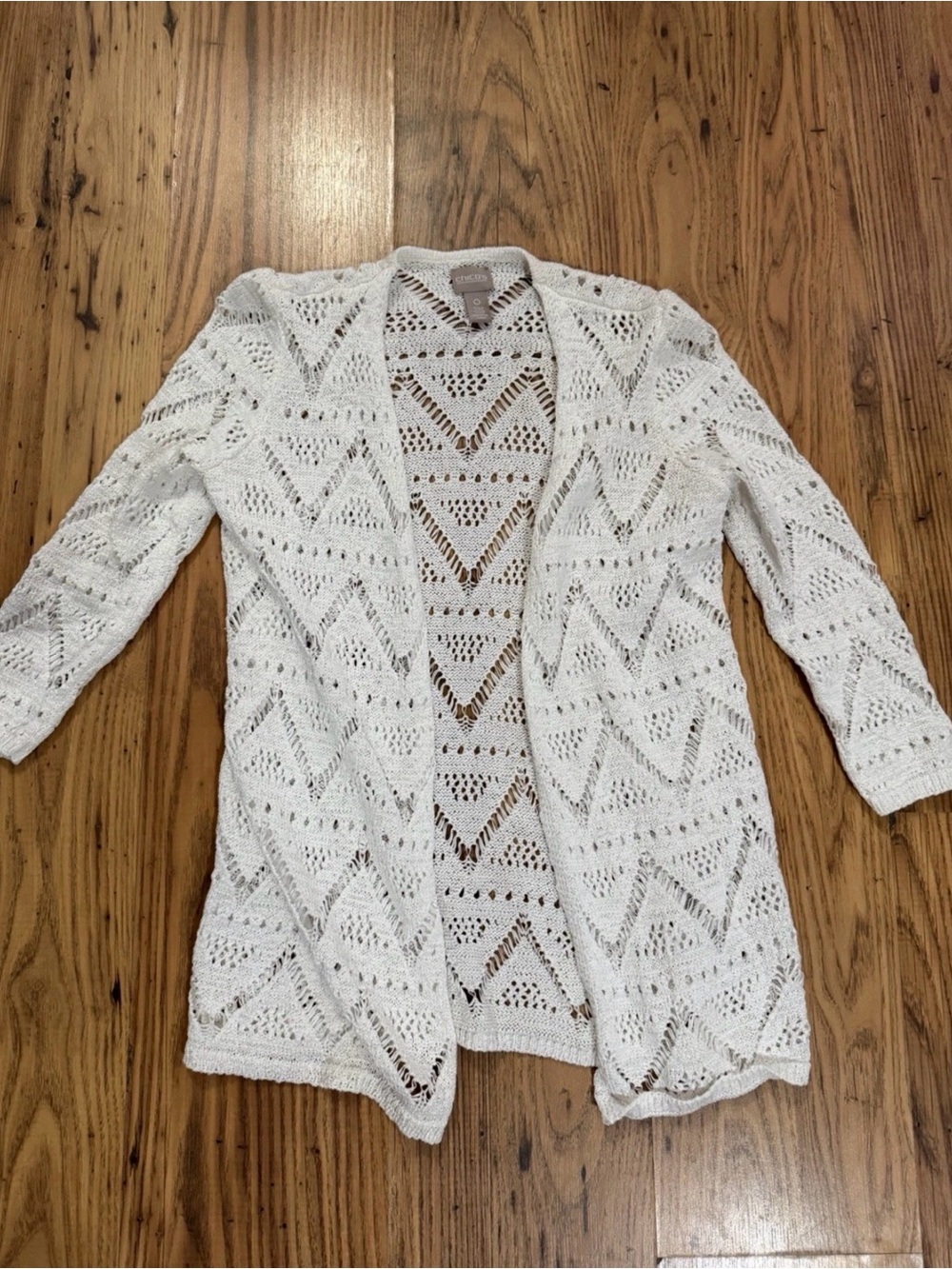 Chico's White Open-Weave Crochet Cardigan